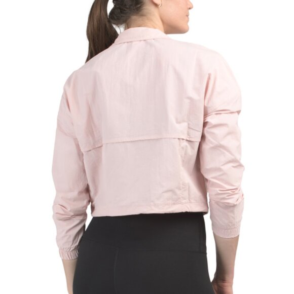 NEW 90 DEGREE BY REFLEX Woven Spring Peak Crop Half Zip With Cinch Toggle Hem - Picture 2 of 5